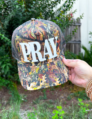 PRAY (white font) Real Camo Canvas Trucker Hat