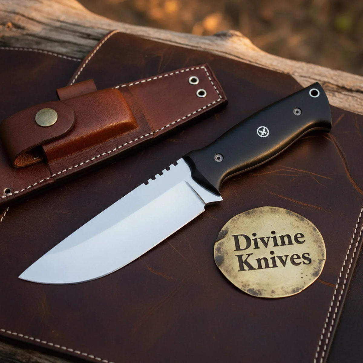 Buffalo Horn Drop Point Hunter with Natural Horn Handle and Jimping