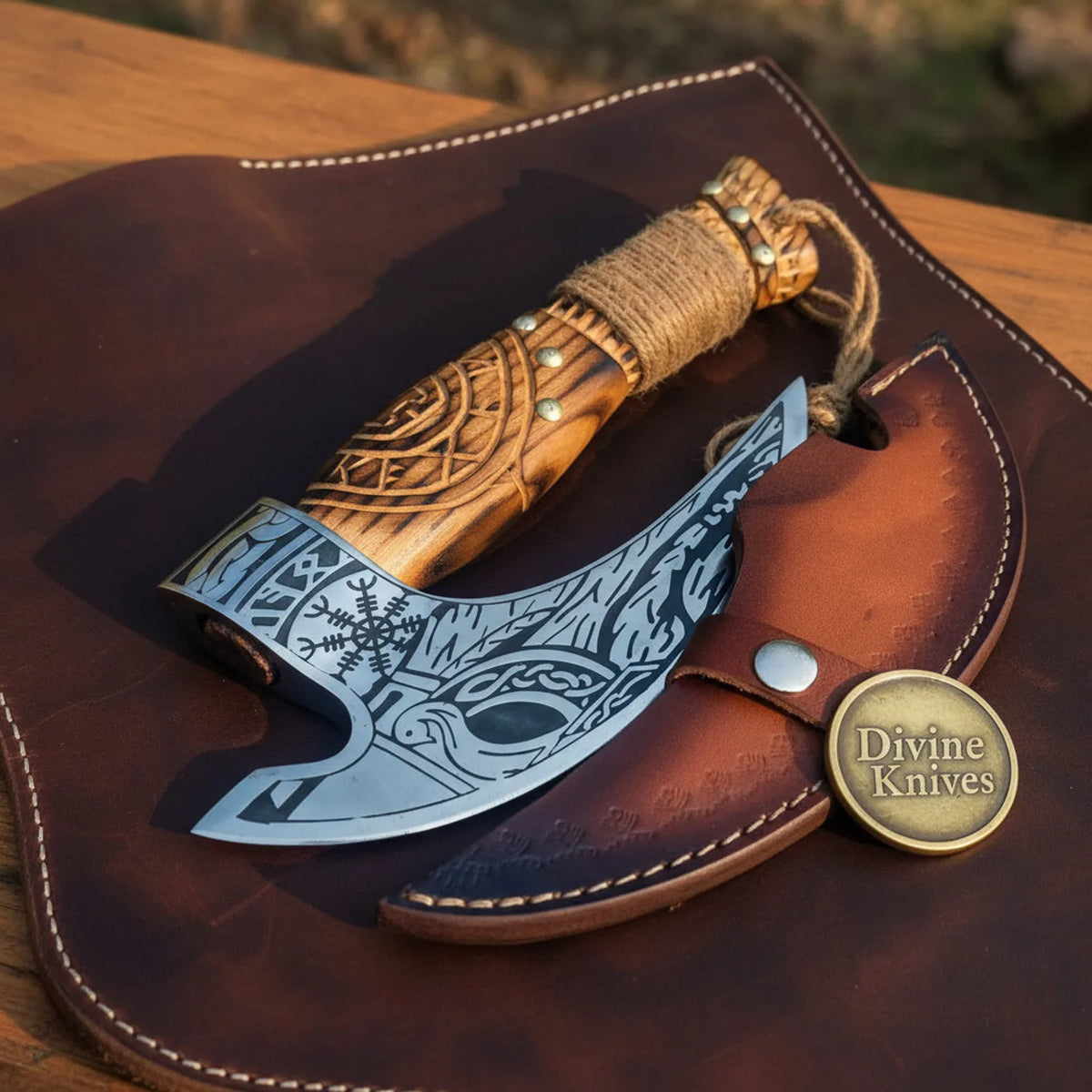 Feastblade Odin Viking Pizza Axe with Etched Rocker Blade