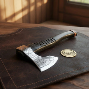 Dragon Engraved Viking Bearded Axe with Textured Dark Wood Handle