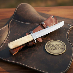 Camel Bone Japanese Tanto Knife with Angled Tip and Bone Handle