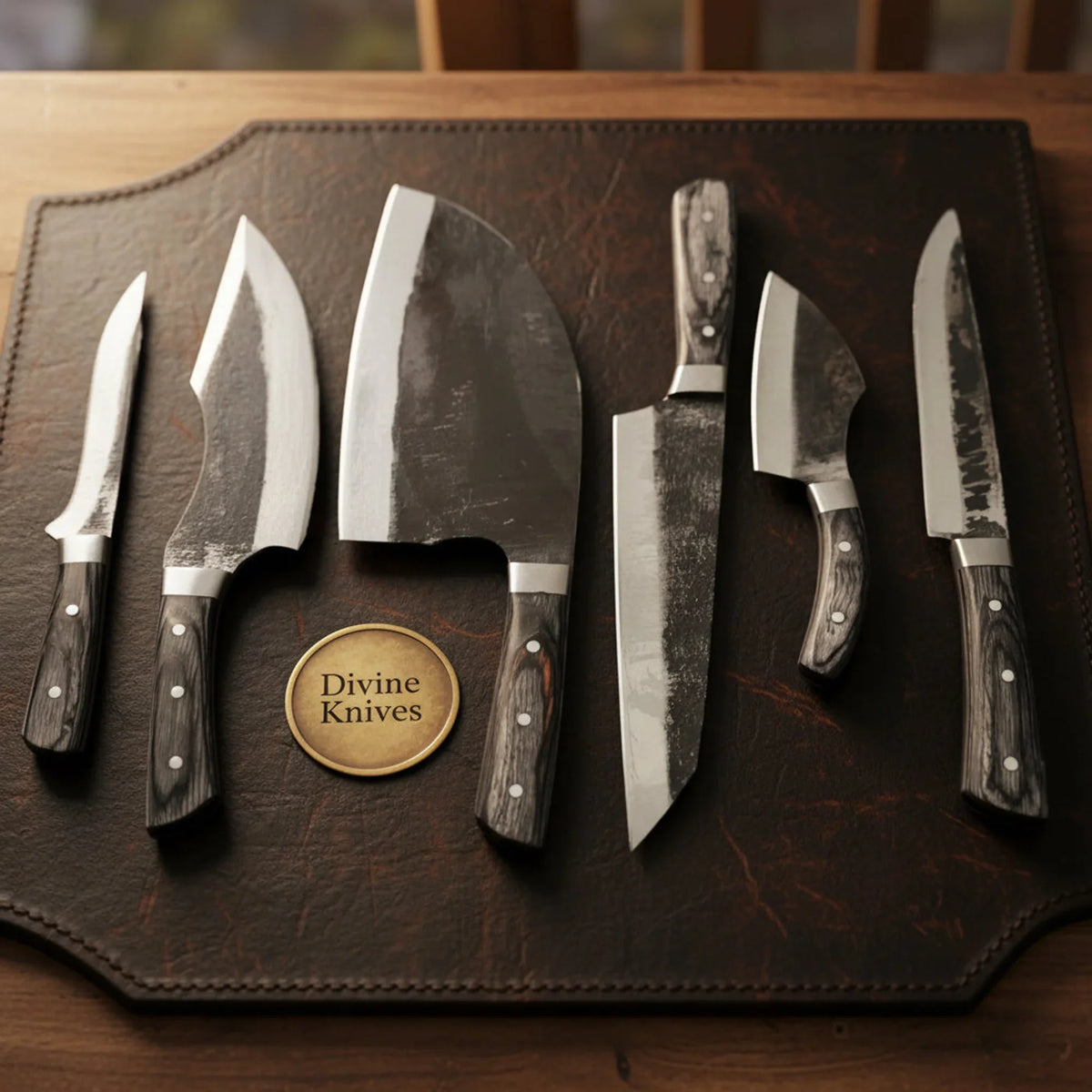 Anvilgrey Serbian Chef Knife Set with Six Forged-Finish Blades by Divine Knives