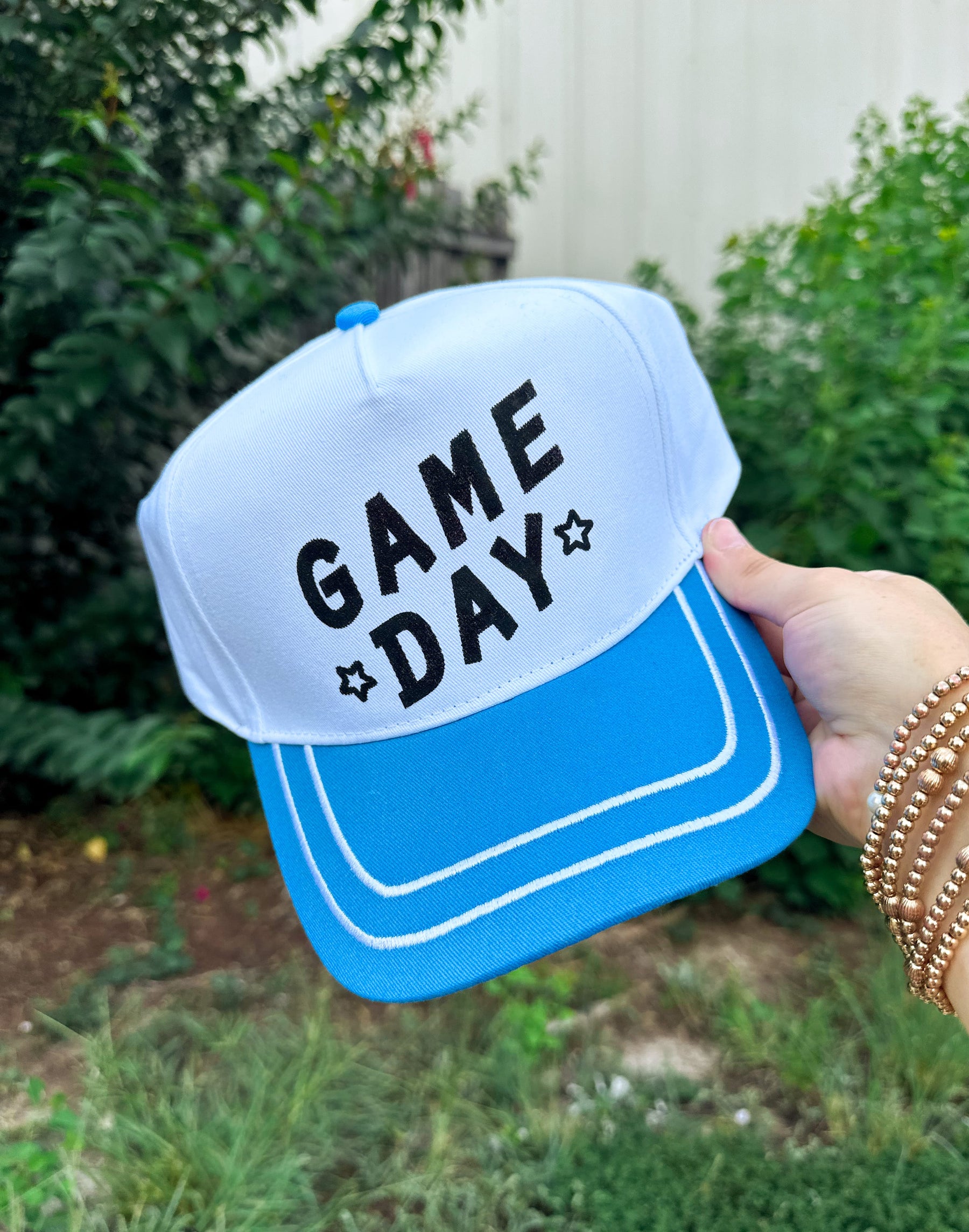 Game Day White/Blue Canvas Trucker Hat
