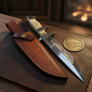 Polished Steel Sub-Hilt Bowie Knife with Mirror Finish for Hunting and Display by Divine Knives