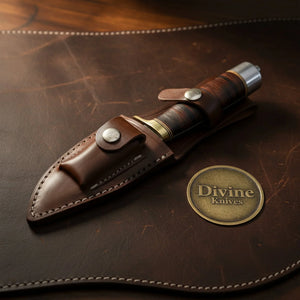 Classic Randall-Style Camp Knife with Stacked Leather Sheath