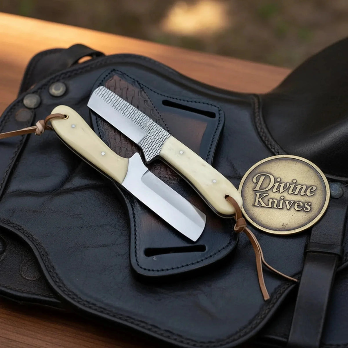 Rasp & D2 Steel Bone Bull Cutters with Natural Bone Handles by Divine Knives