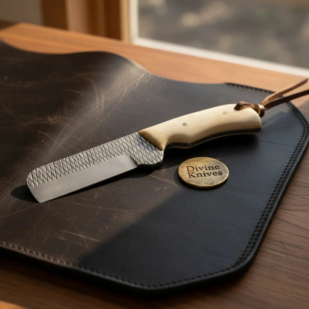 Rasp Steel Camel Bone Tanto Bull Cutter with Raw Texture by Divine Knives