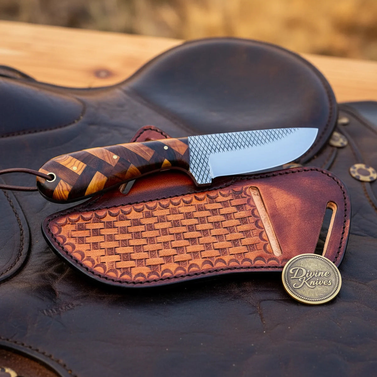 Chevron Wood Handle Rasp Skinner with Zigzag Wood Handle by Divine Knives