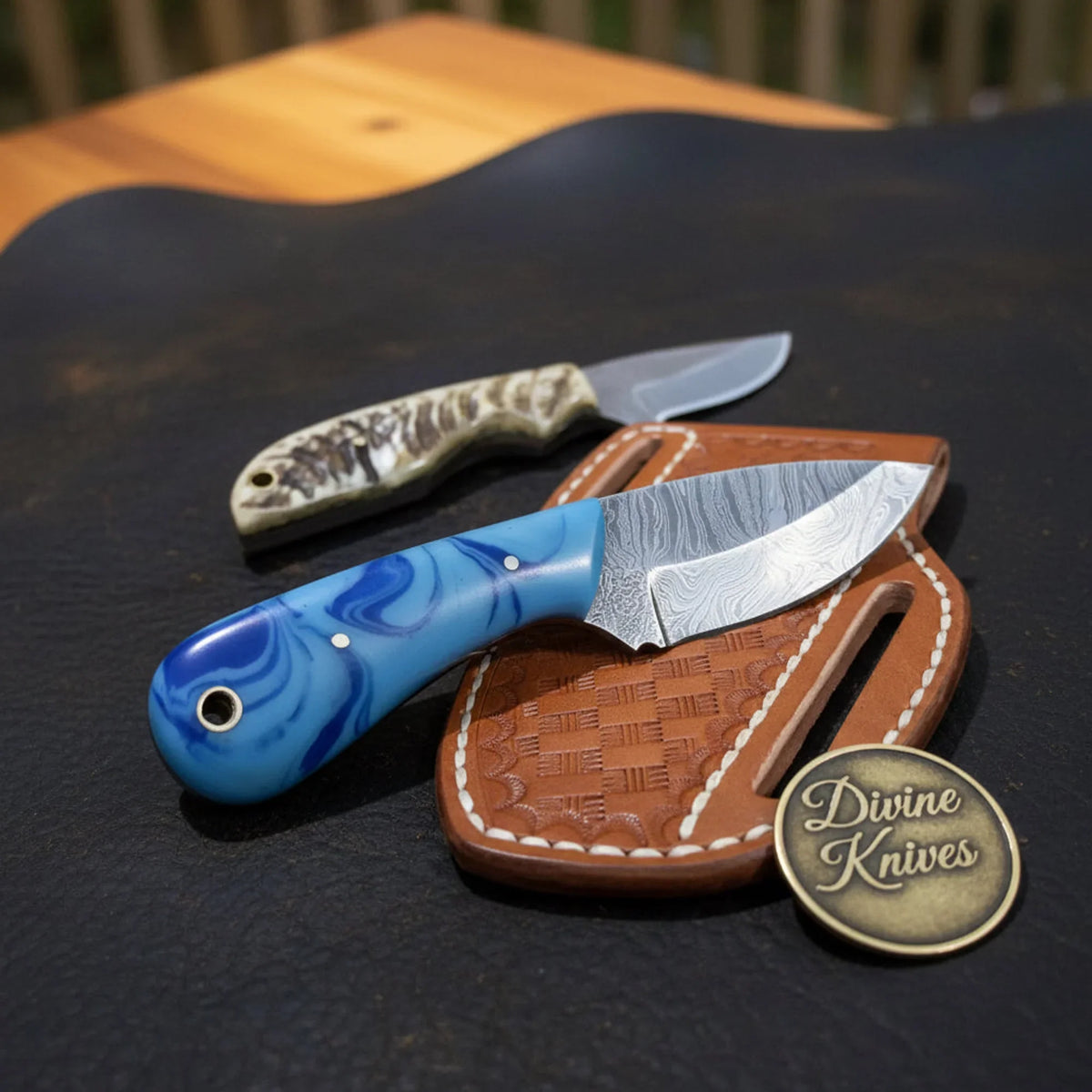 Blue Resin & Stag Horn Skinner Combo Set for Field Work by Divine Knives
