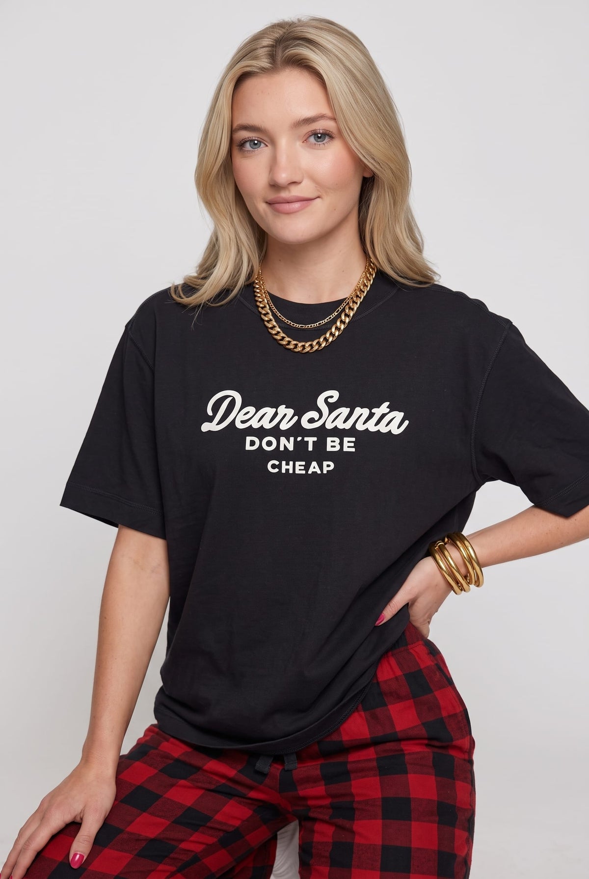Santa Don't Be Cheap Black Boxy Tee by Southern Bliss Company – view 2