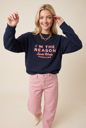 I'm the Reason Santa Works Overtime Sweatshirt by Southern Bliss Company – view 2