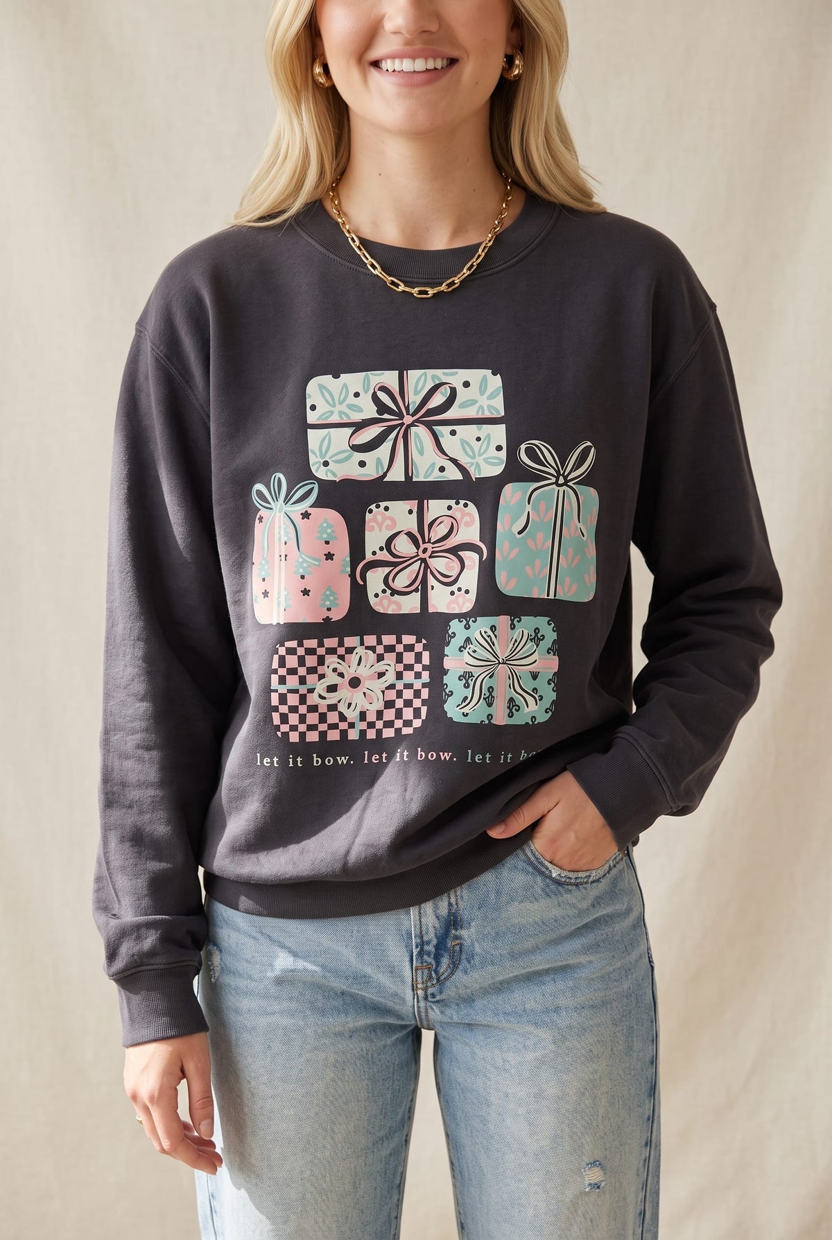 Let it Bow Charcoal Sweatshirt by Southern Bliss Company – view 3