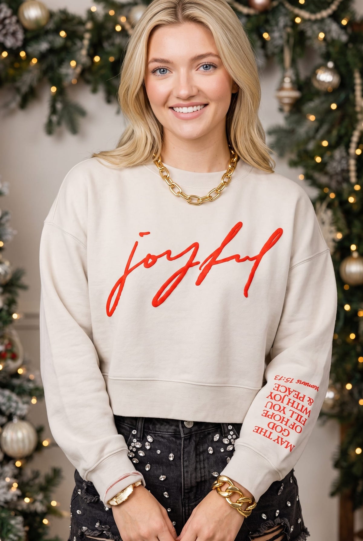 Joyful Ivory Crop Sweatshirt by Southern Bliss Company