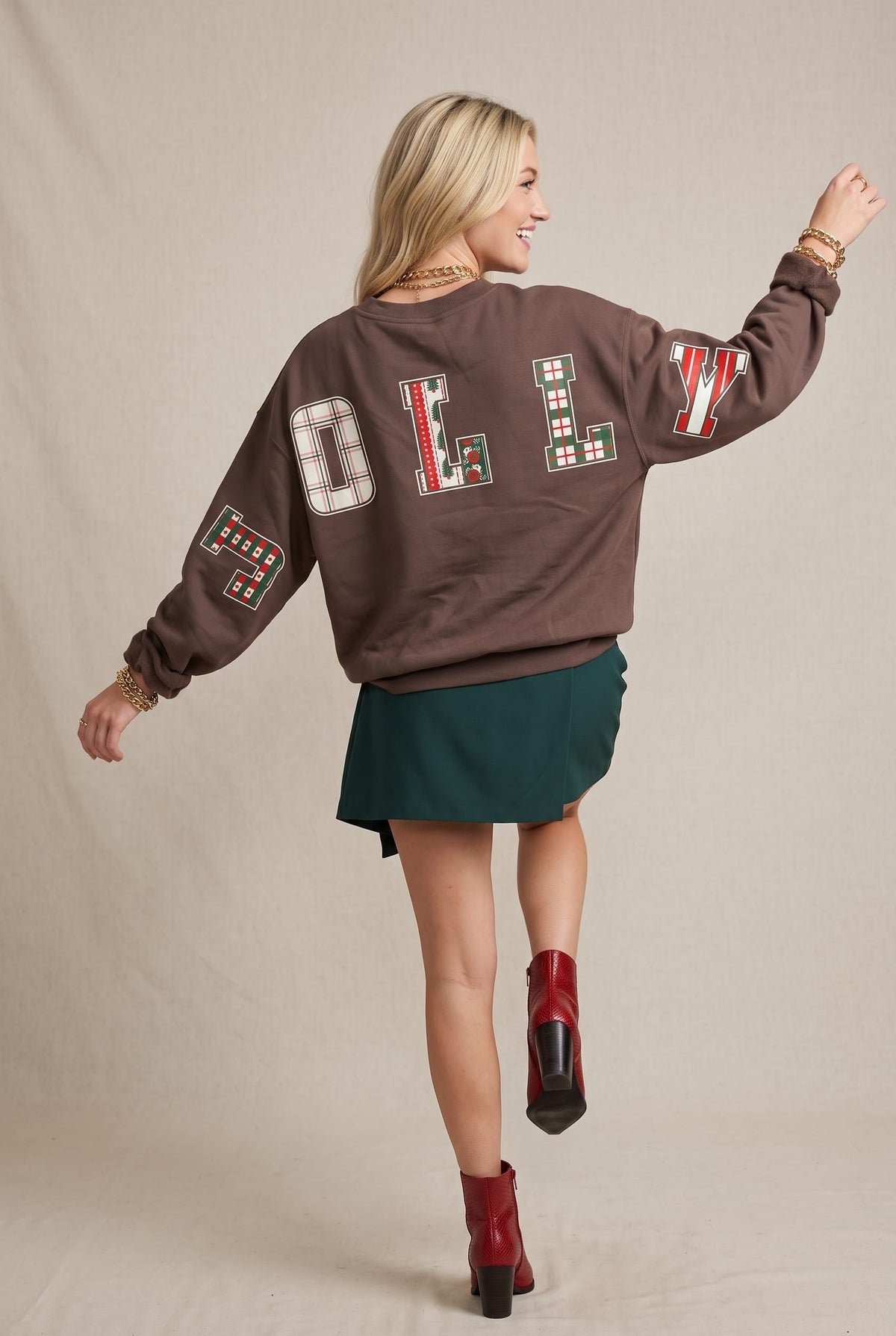 Holly Jolly Patch Mocha Crop Sweatshirt by Southern Bliss Company – view 2