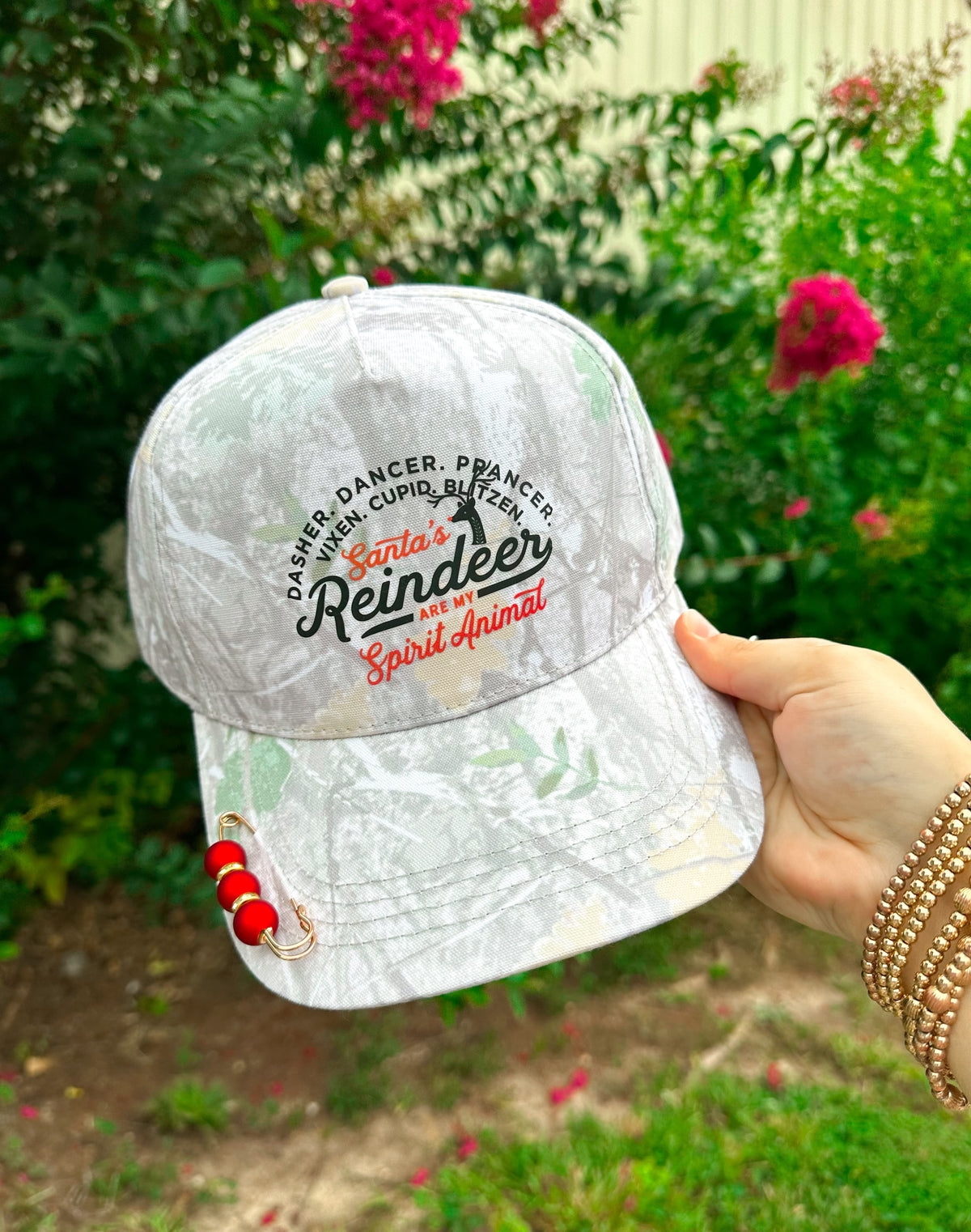 Santa's Reindeer Are My Spirit Animal Washed Camo Canvas Trucker by Southern Bliss Company