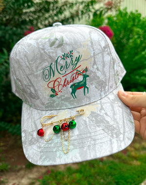 Vintage Merry Christmas With Reindeer Washed Camo Canvas Trucker by Southern Bliss Company