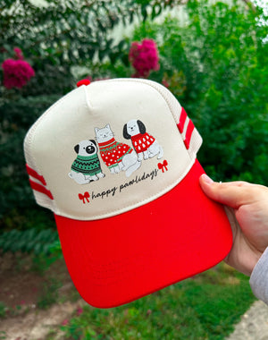 Happy Pawlidays Red Striped Canvas Trucker Hat by Southern Bliss Company
