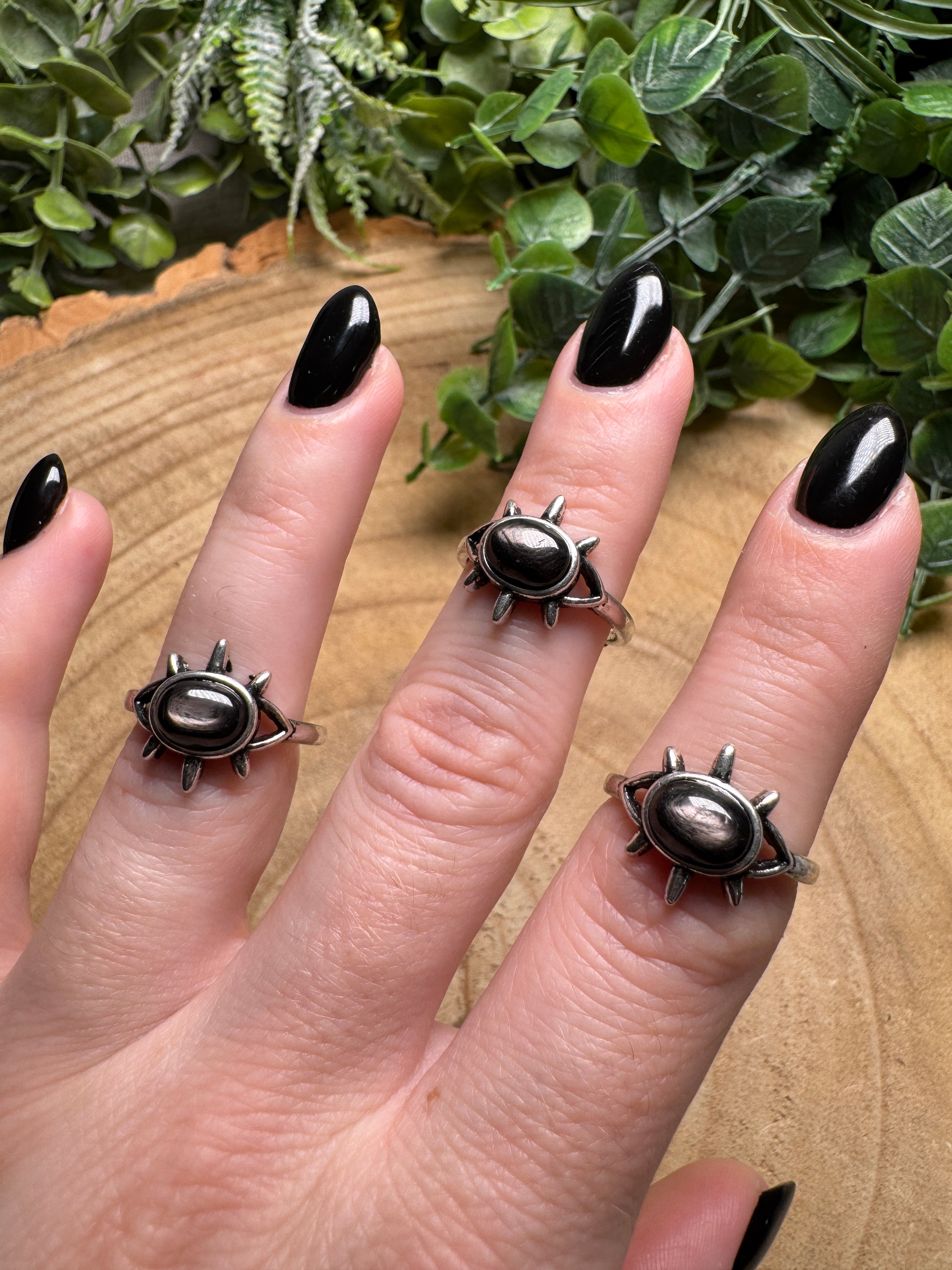 Hypersthene Evil Eye Ring Adjustable