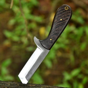 Tanto Style Utility Knife with Wood Handle and Flared Steel Guard
