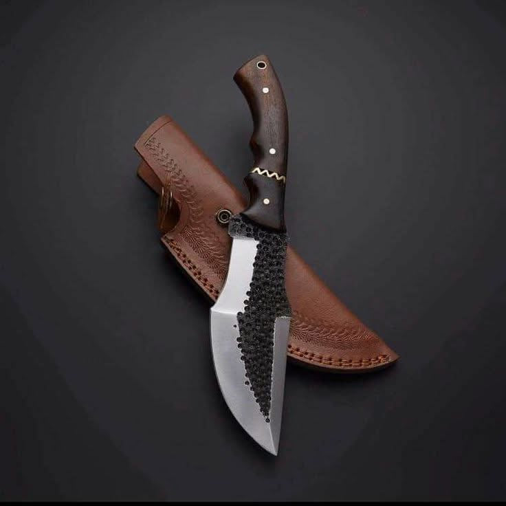 Big Belly Tracker Knife with Spine Gut Hook and Wood Handle