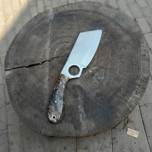 Sheepsfoot Fixed Blade Knife Polished Blade Thumb Hole Resin Handle by JW SteelCrafts, Damascus knife detail photo 3
