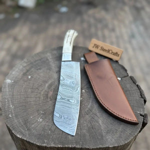 Handmade Damascus Cimeter Butcher Knife with Synthetic Stag Handle by JW SteelCrafts, Damascus knife detail photo 4