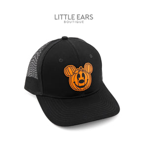 Pumpkin Trucker Hat by Little Ears Boutique, Southern lifestyle apparel detail photo 2