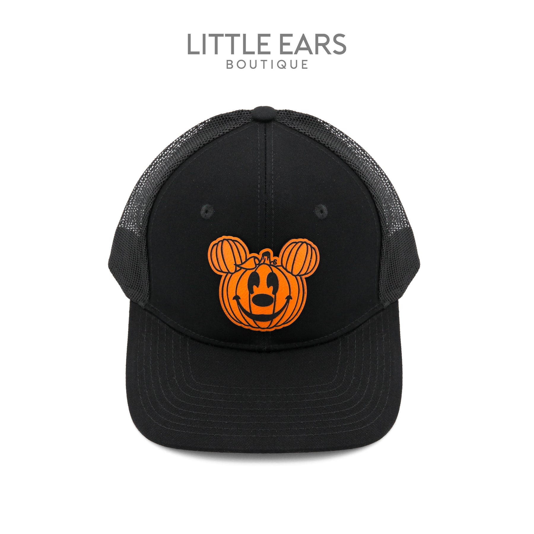 Pumpkin Trucker Hat by Little Ears Boutique, Southern lifestyle apparel detail photo 3