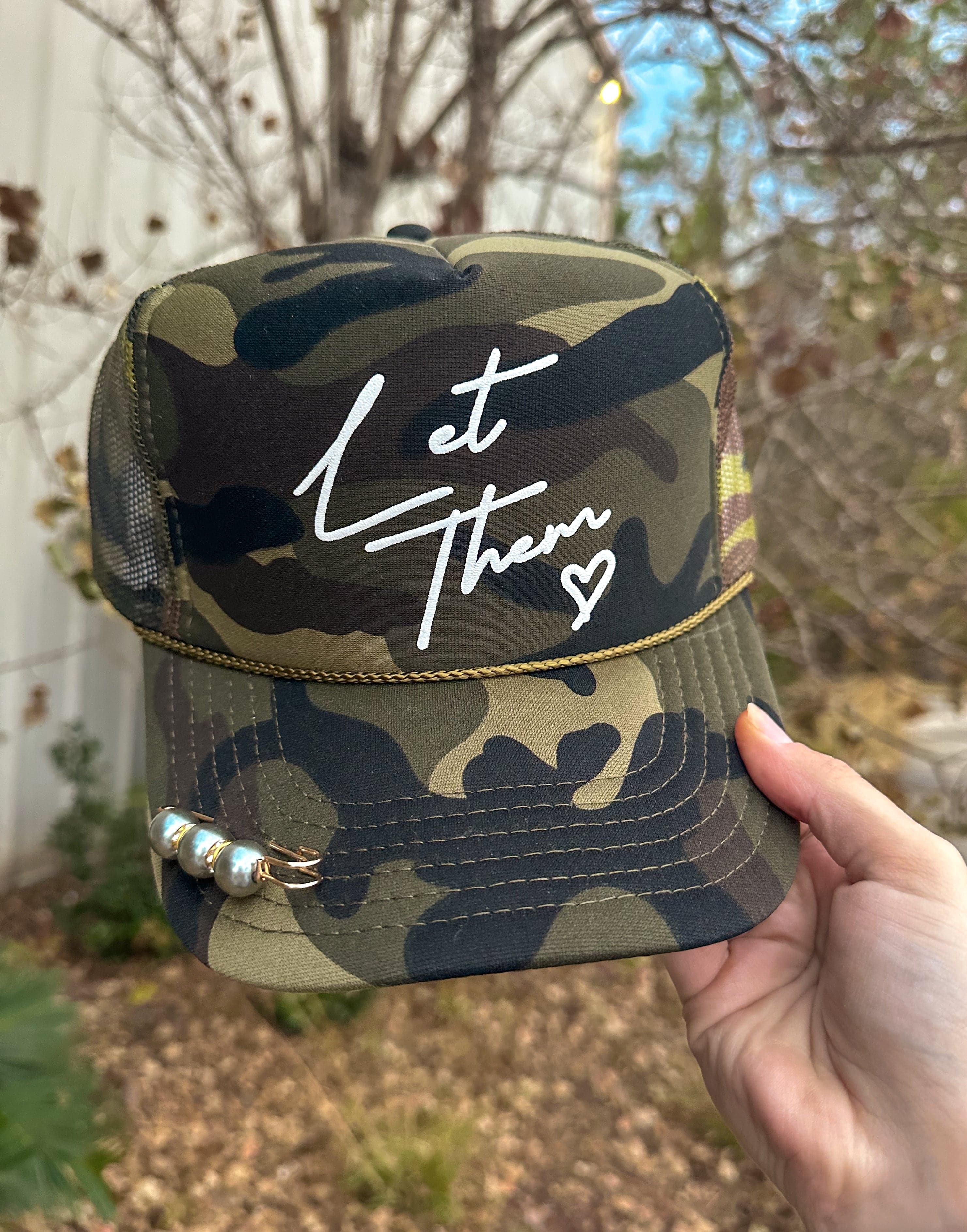 Let Them Full Camo Trucker by Southern Bliss Company, custom hat detail photo 2