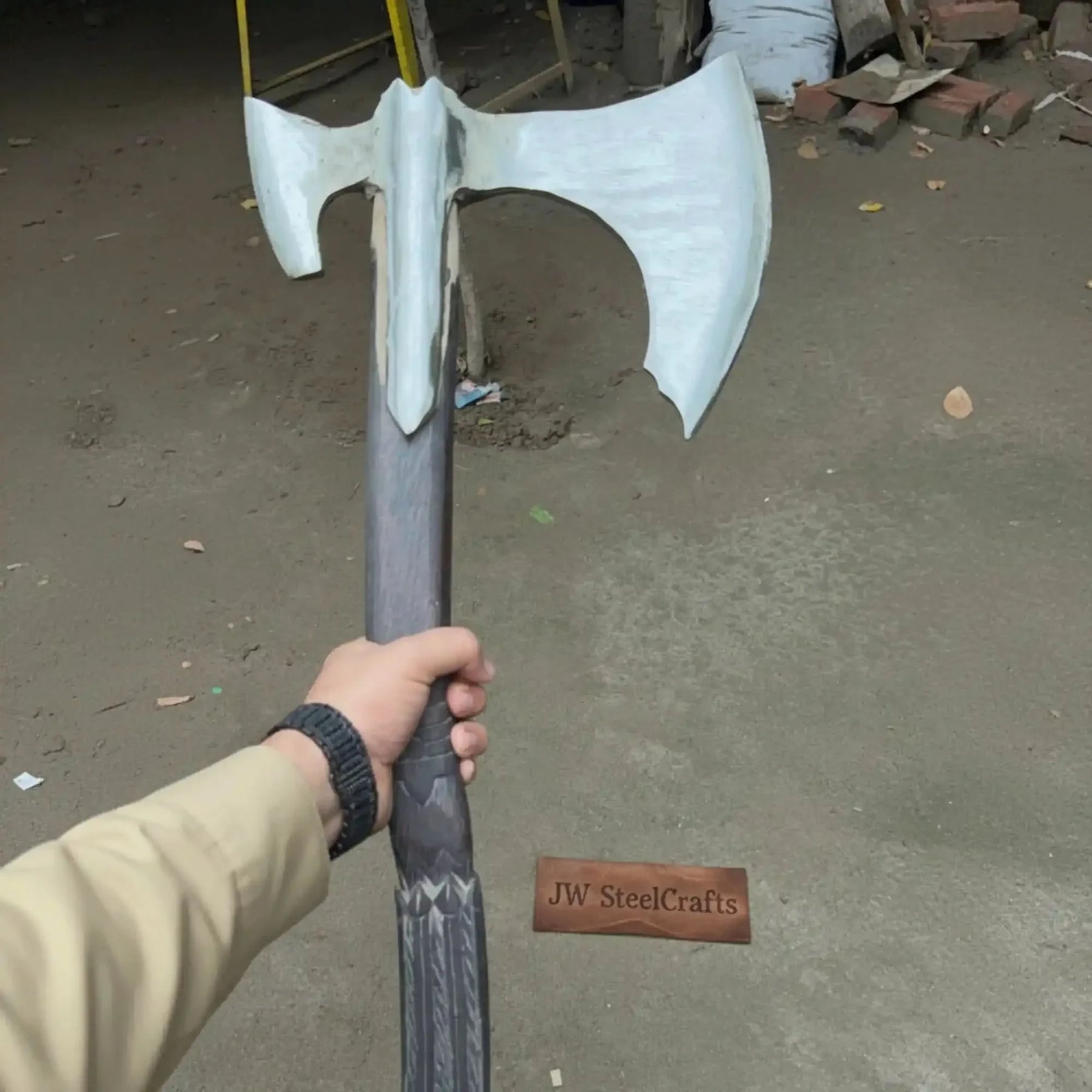 Spike War Axe Medieval Style Steel Head Wood Handle Outdoor Axe by JW SteelCrafts, Southern lifestyle apparel detail photo 4