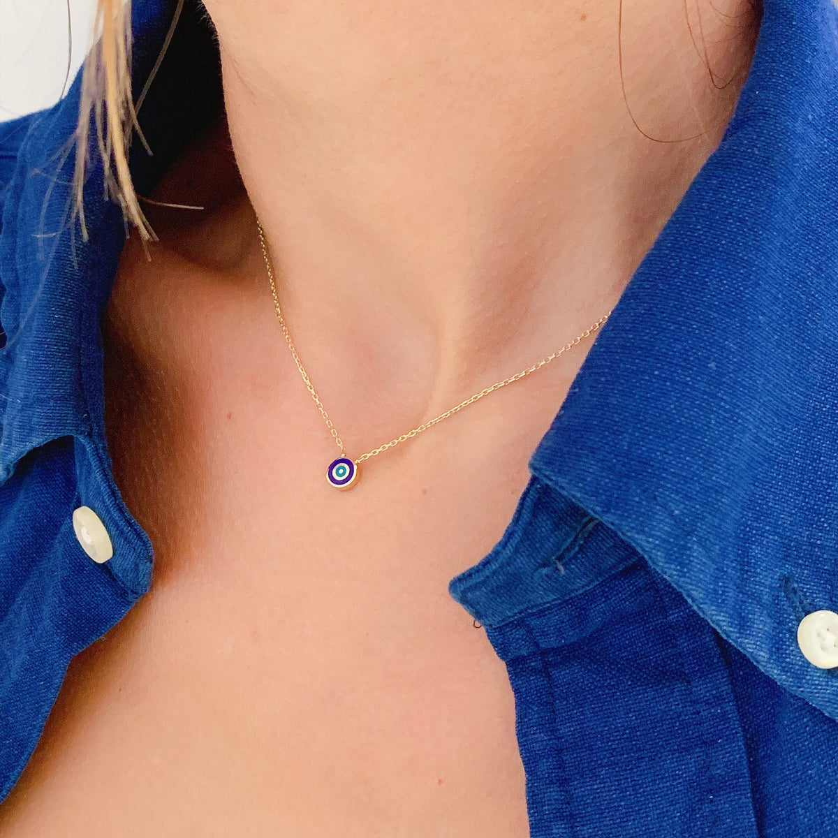 Delilah Evil Eye Necklace | Navy | Gold Vermeil handmade jewelry by Ke Bella