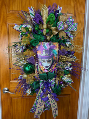 Luxury Mardi Gras Wreath | Purple Green Gold Front Door Wreath | Fat Tuesday Decor | Fleur De Lis Carnival Door Hanger