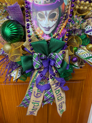 Luxury Mardi Gras Wreath | Purple Green Gold Front Door Wreath | Fat Tuesday Decor | Fleur De Lis Carnival Door Hanger