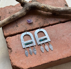 Handmade Genuine Turquoise  & Brass Fringe Earrings