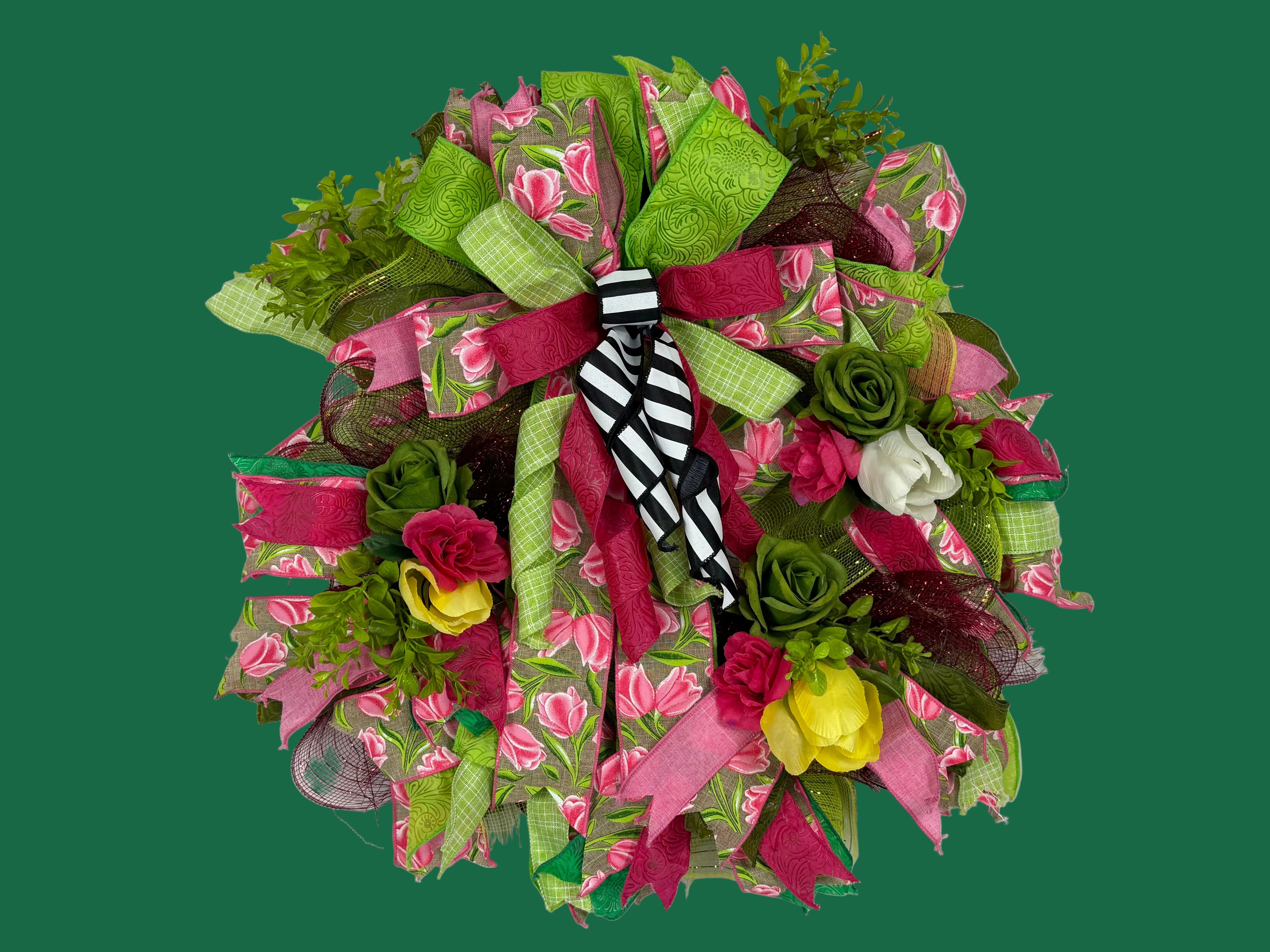 Pink Tulip Spring Wreath | Handmade Floral Front Door Wreath | Farmhouse Garden Door Hanger | Everyday Spring Home Decor
