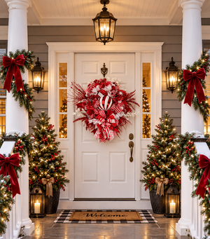 Red and white peppermint Christmas wreath by Bouge Creations – view 3