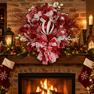 Red and white peppermint Christmas wreath by Bouge Creations – view 2