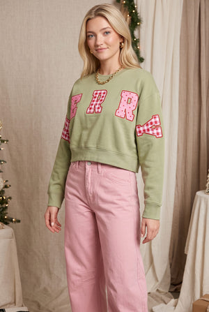 Merry Christmas Patch Pistachio Crop Sweatshirt by Southern Bliss Company – view 4