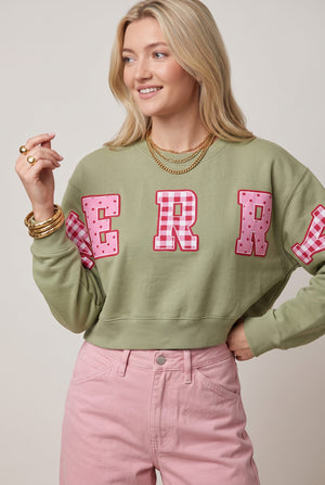 Merry Christmas Patch Pistachio Crop Sweatshirt by Southern Bliss Company – view 3