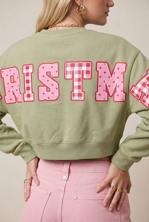 Merry Christmas Patch Pistachio Crop Sweatshirt by Southern Bliss Company – view 2