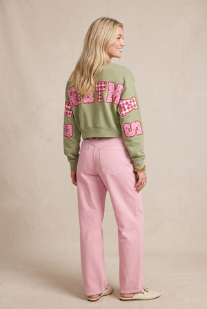 Merry Christmas Patch Pistachio Crop Sweatshirt by Southern Bliss Company