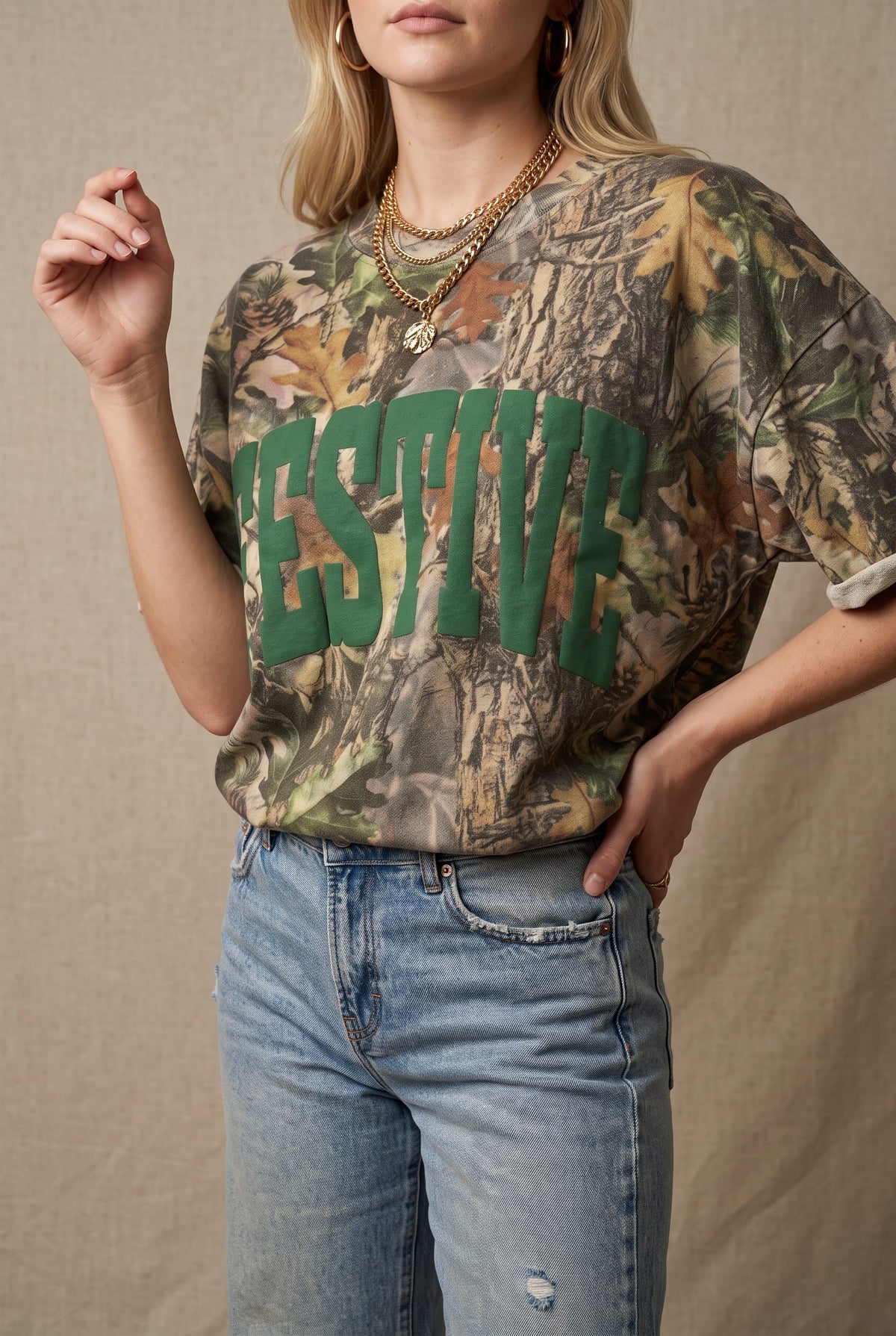 Festive Vintage Wood Camo Heavy Tee by Southern Bliss Company – view 5