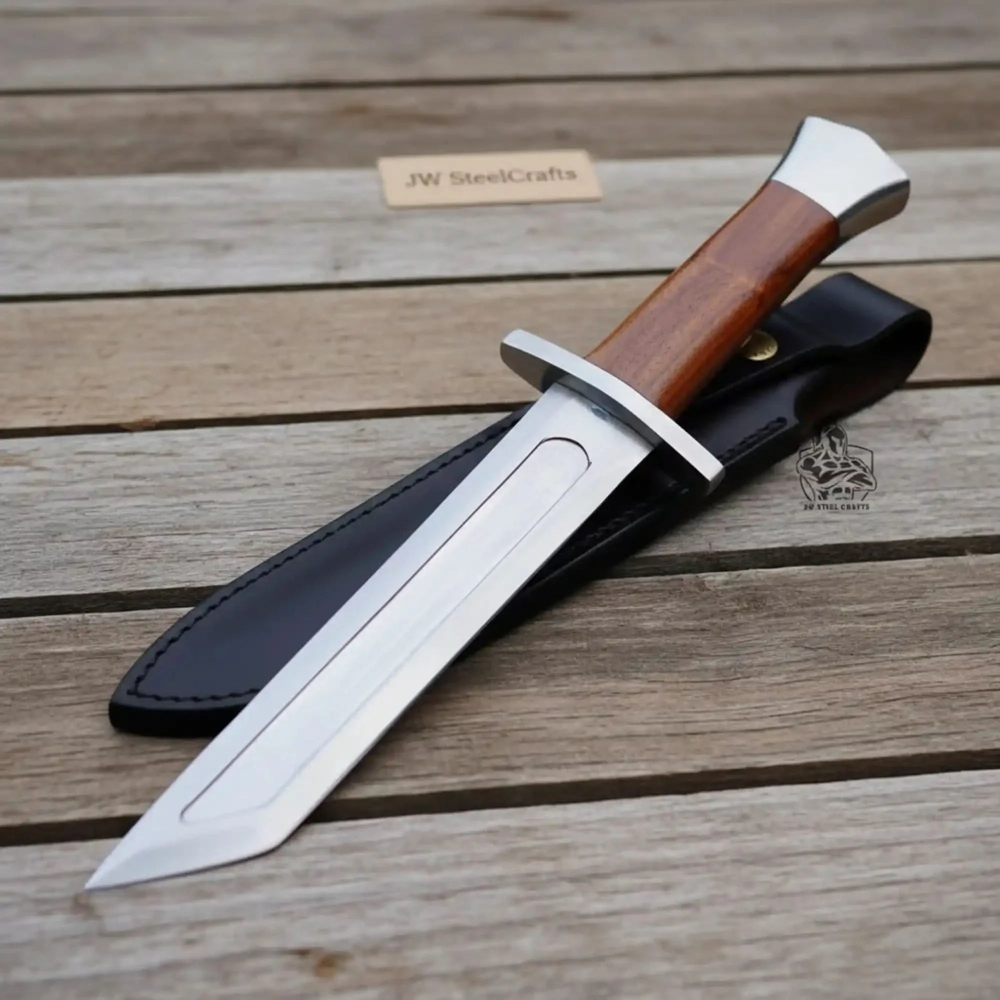 Handmade Carbon Steel Viking Seax Knife with Natural Wood Handle by JW SteelCrafts, Damascus knife main product photo