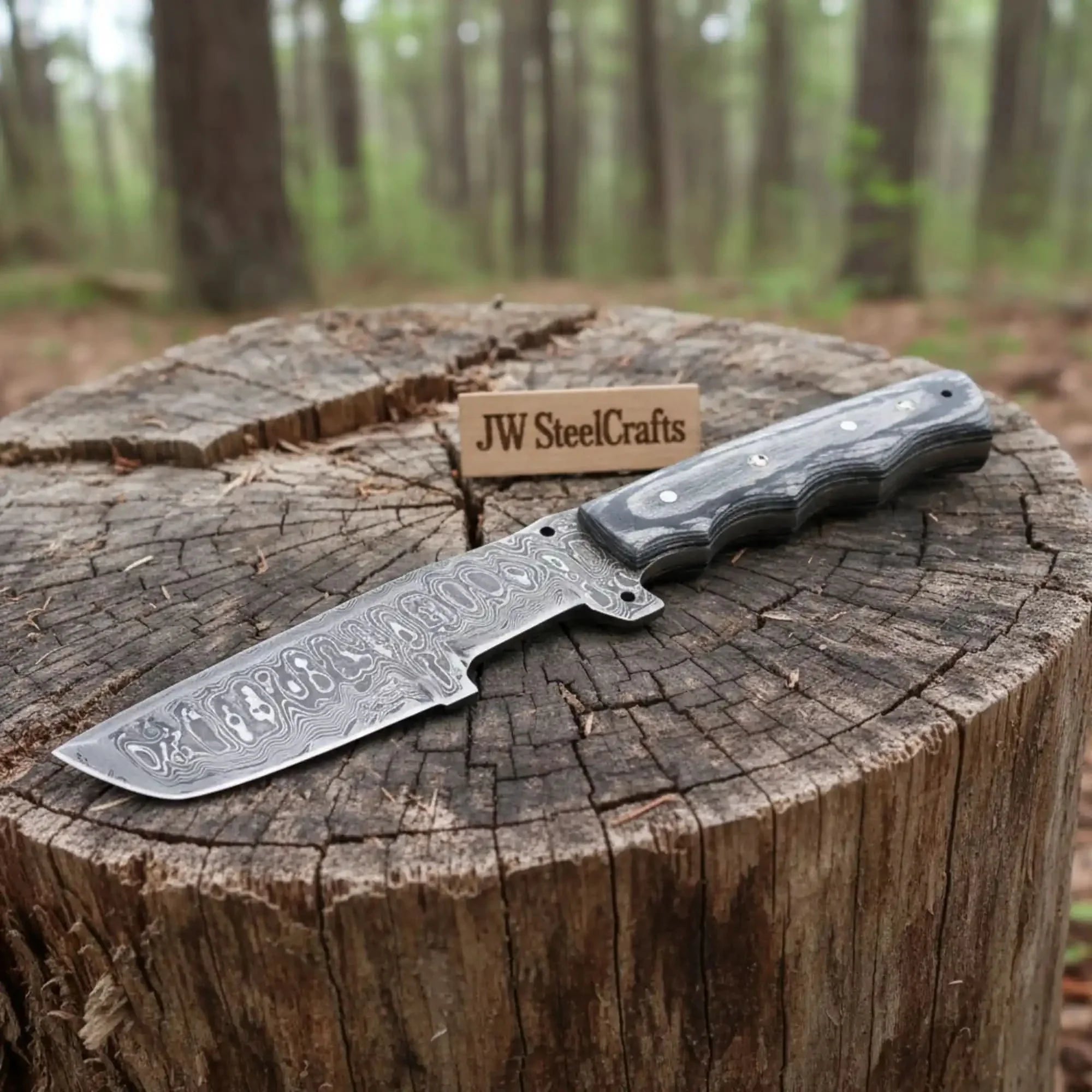 Premium Damascus Tracker Fixed Blade Knife Full Tang Durable EDC Blade by JW SteelCrafts, Damascus knife main product photo
