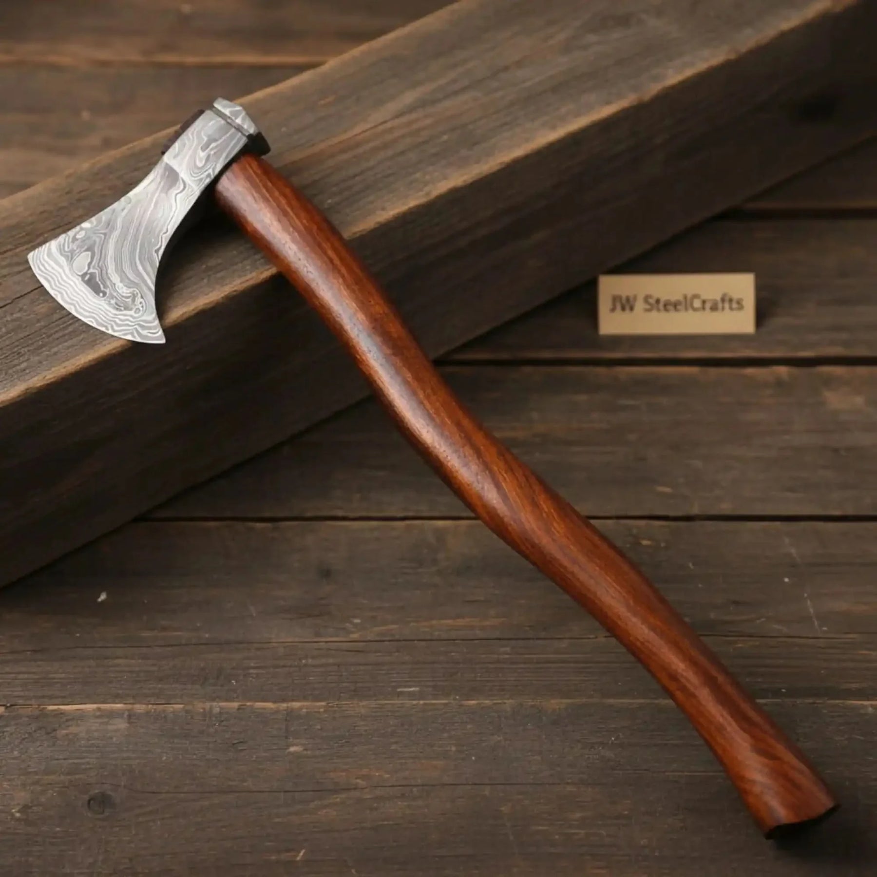 Handmade Damascus Skeggox Viking Bearded Axe with Rose Wood Handle by JW SteelCrafts, Southern handmade gift detail photo 4