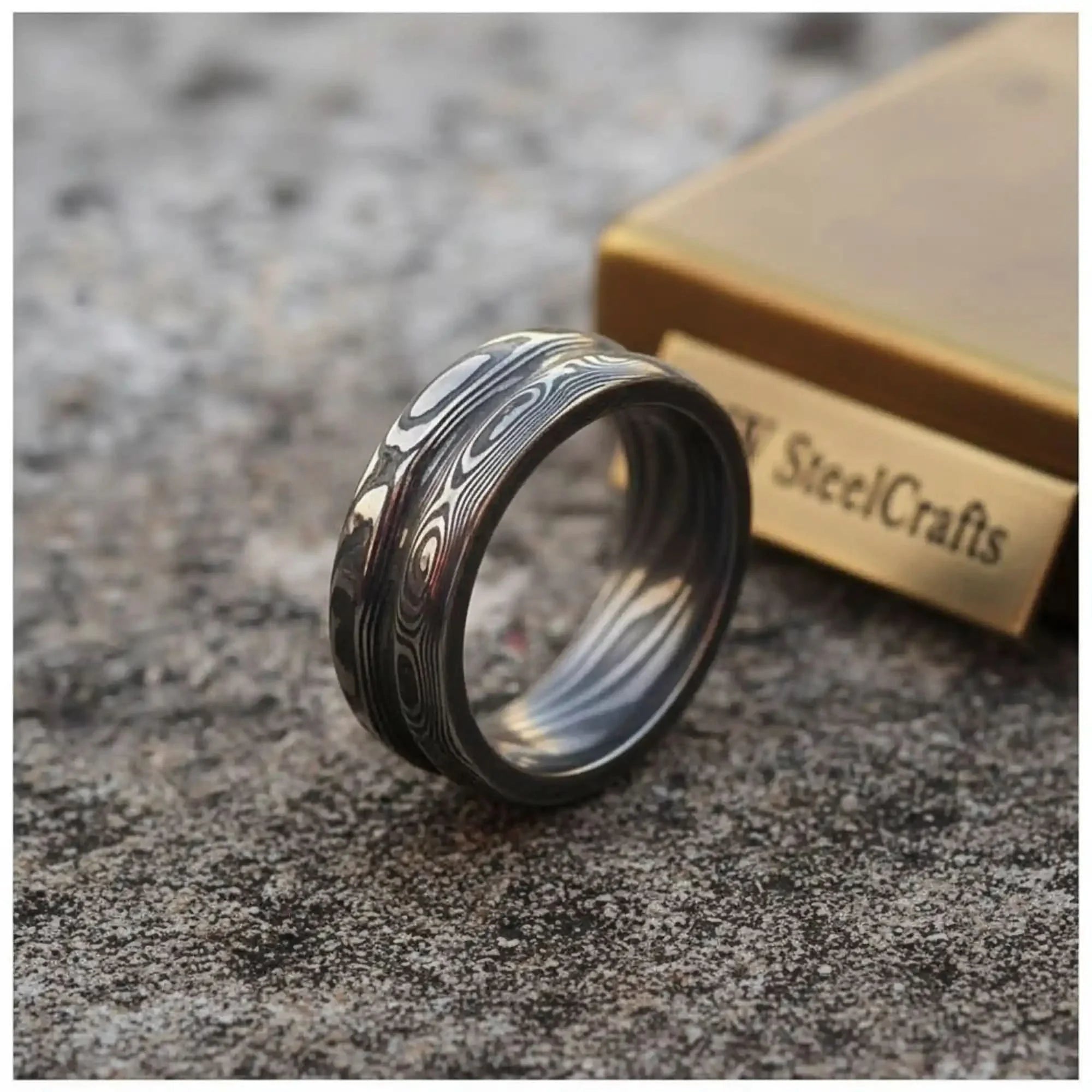Handmade Damascus Steel Ring | Unisex Wedding Band Available in All Sizes by JW SteelCrafts, handmade jewelry main product photo