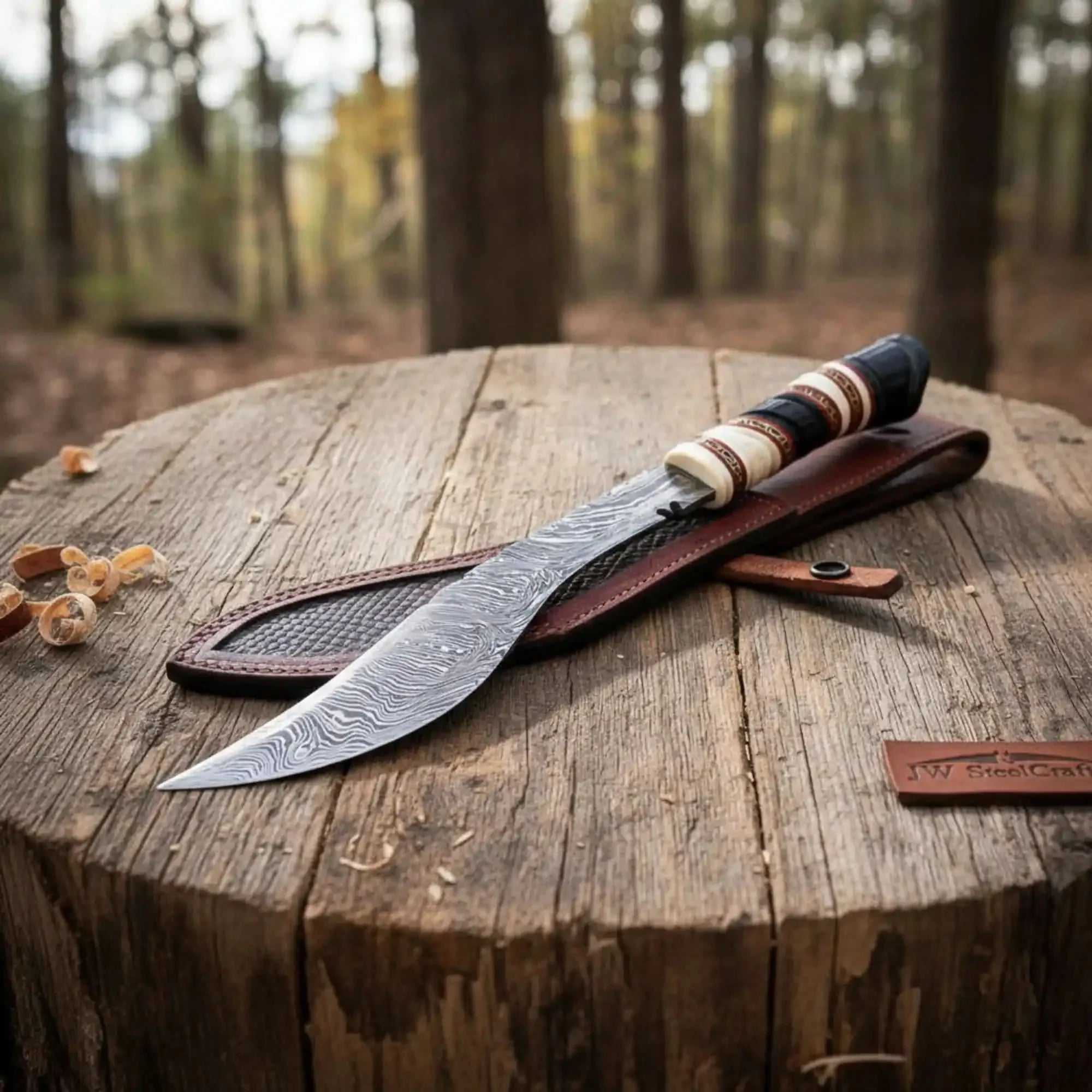 Custom Ghurkha Kukri Knife Curved Blade Damascus Steel Outdoor Chopping Tool by JW SteelCrafts, Damascus knife detail photo 2