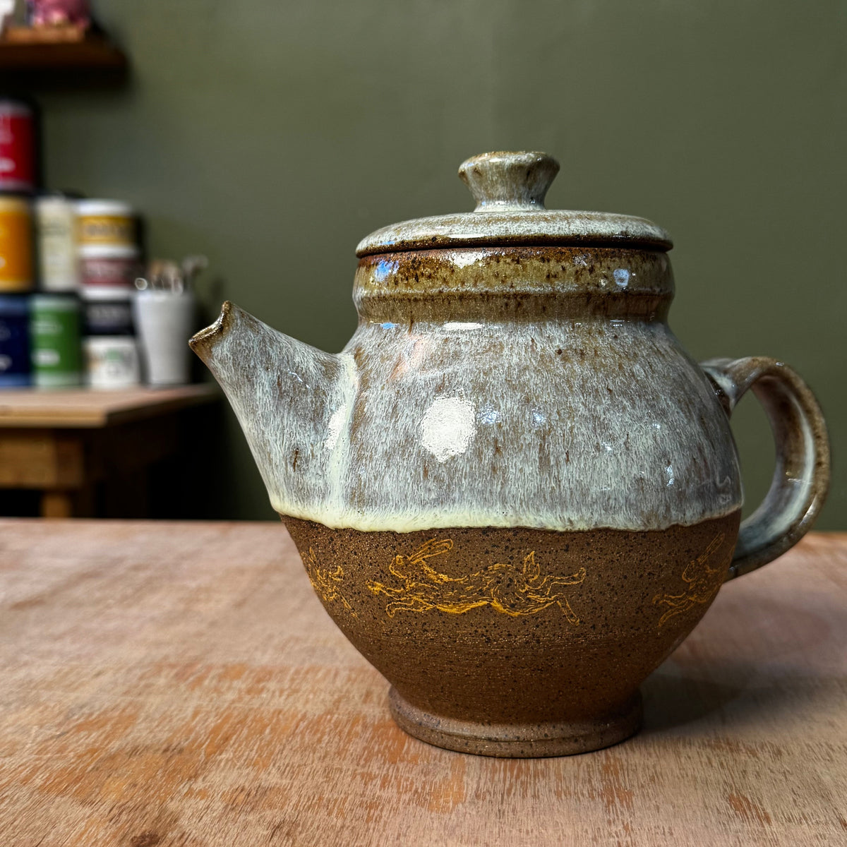 Handmade Yellow Rabbits Stoneware Teapot | Wheel-Thrown Ceramic Teapot by DonovanPottery, view 1