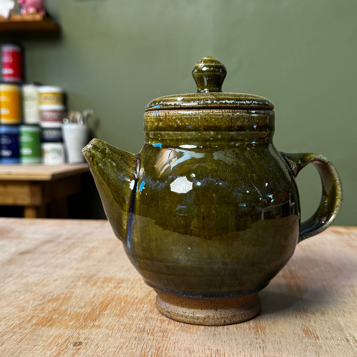 Handmade Olive Green Stoneware Teapot | Wheel-Thrown Ceramic Teapot by DonovanPottery, view 1
