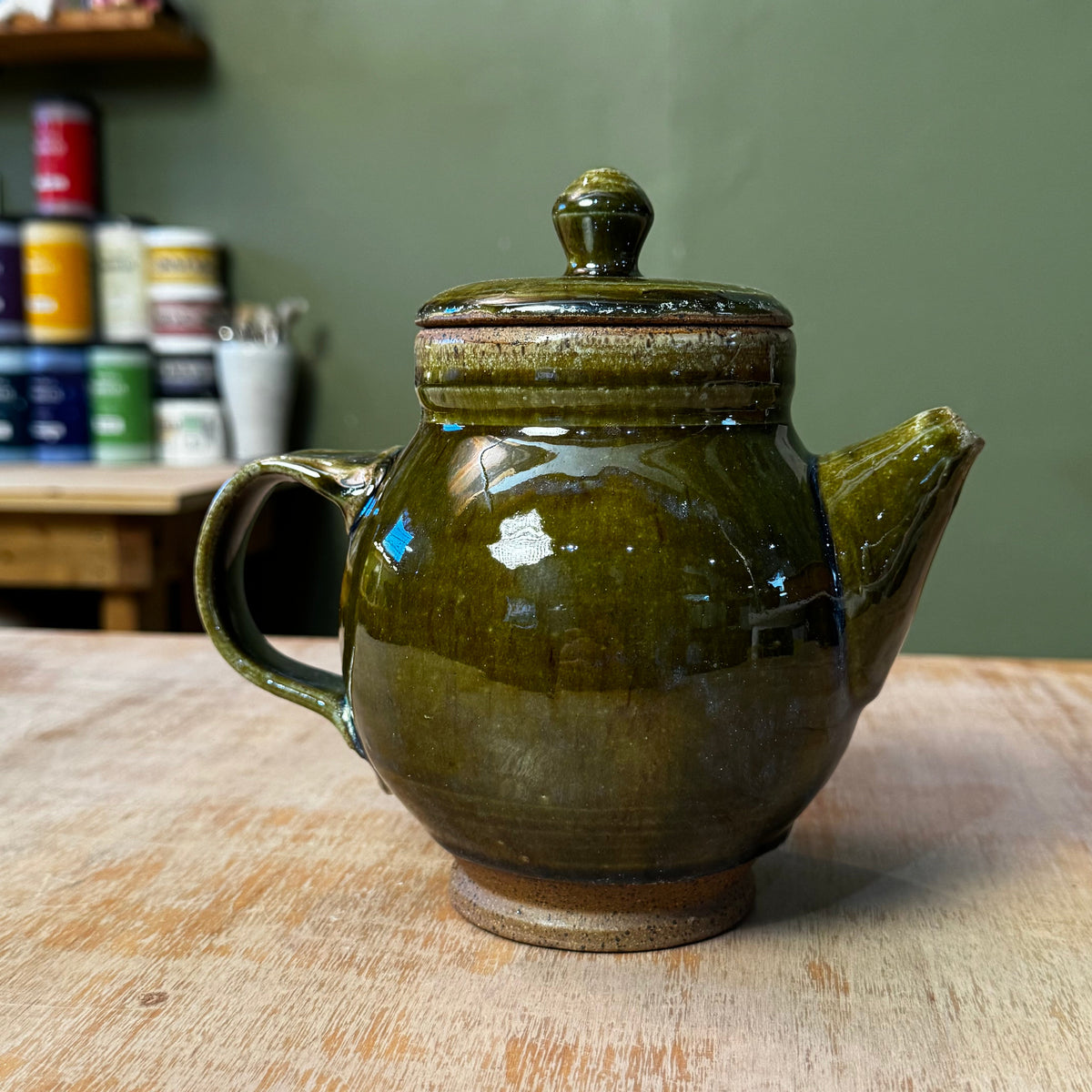 Handmade Olive Green Stoneware Teapot | Wheel-Thrown Ceramic Teapot by DonovanPottery, view 2